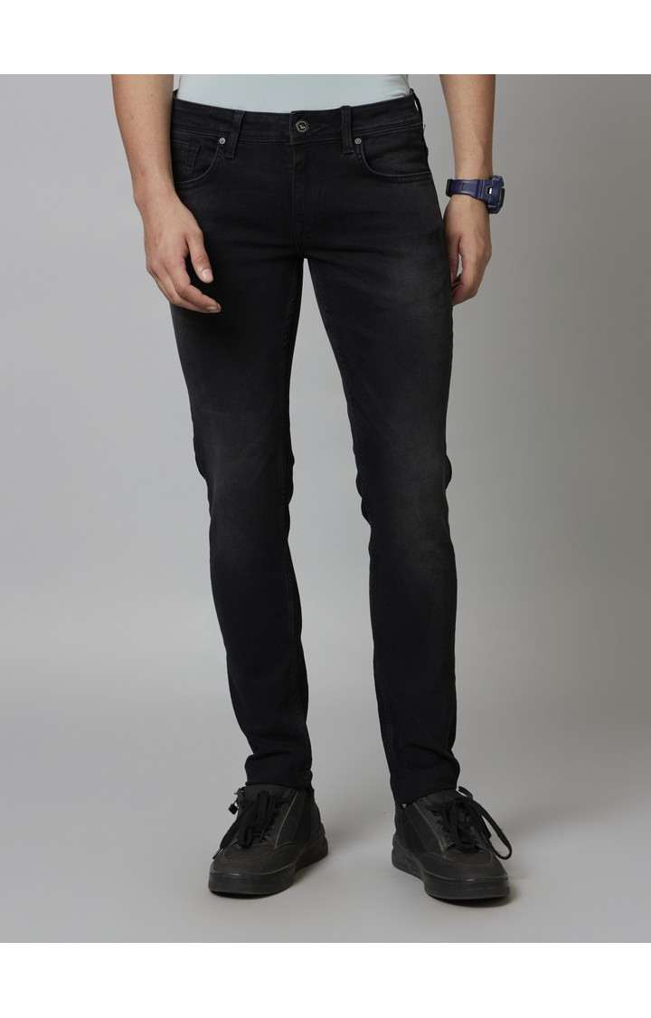 Men's Black Cotton Solid Regular Jeans