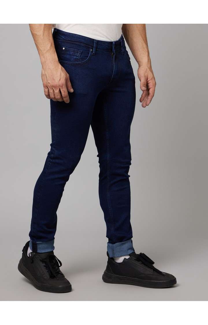Men's Blue Cotton Blend Solid Regular Jeans