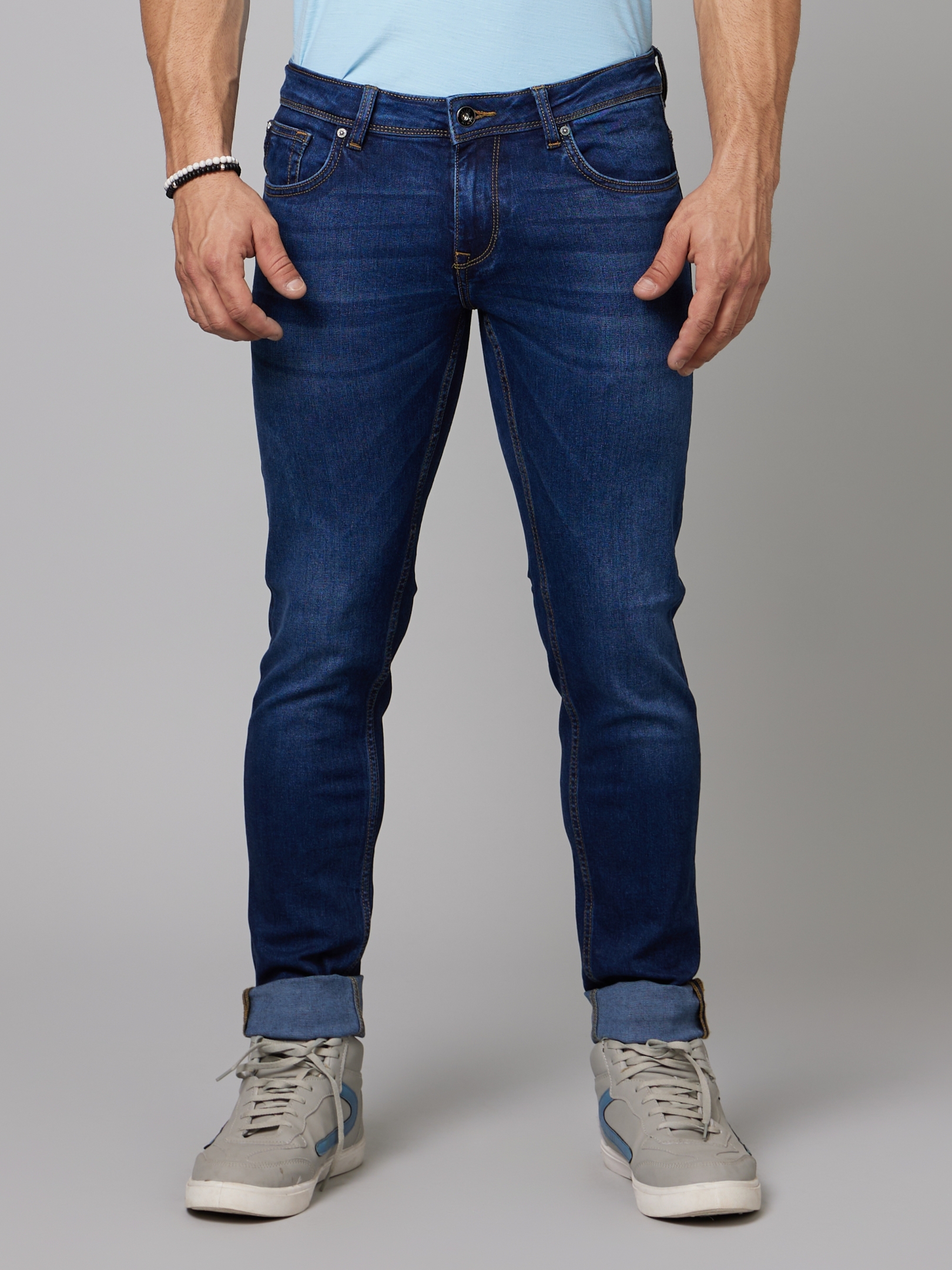 celio | Men's Blue Cotton Blend Solid Regular Jeans