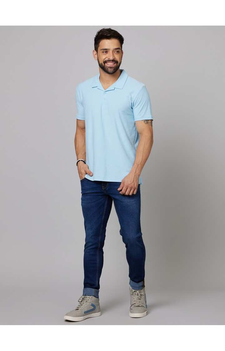 Men's Blue Cotton Blend Solid Regular Jeans