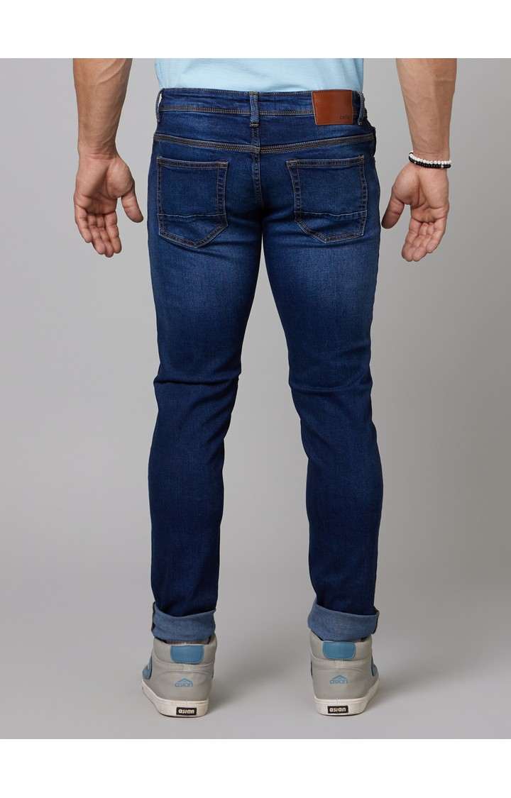 Men's Blue Cotton Blend Solid Regular Jeans