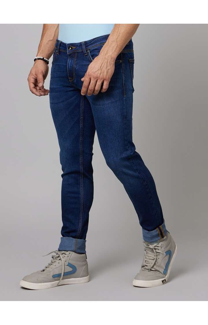 Men's Blue Cotton Blend Solid Regular Jeans