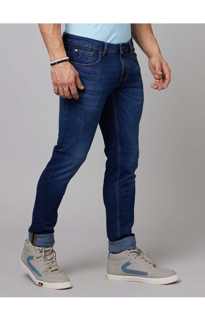 Men's Blue Cotton Blend Solid Regular Jeans