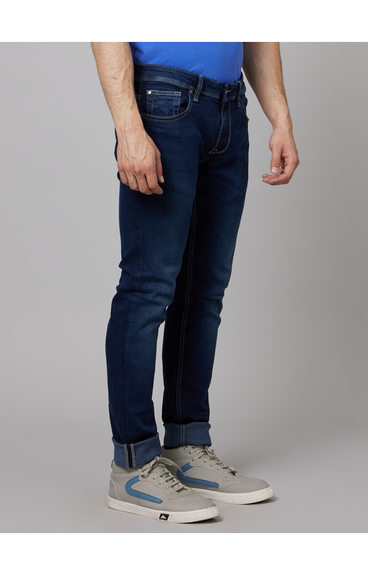 Men's Blue Cotton Blend Solid Regular Jeans