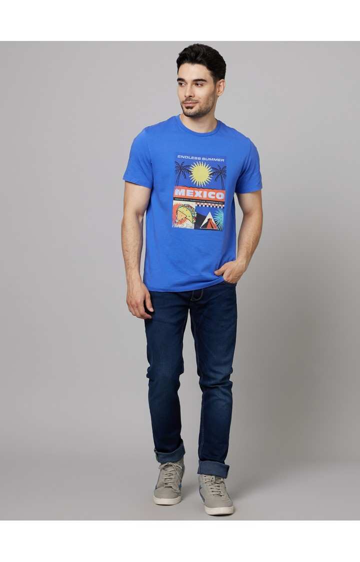 Men's Blue Cotton Blend Solid Regular Jeans