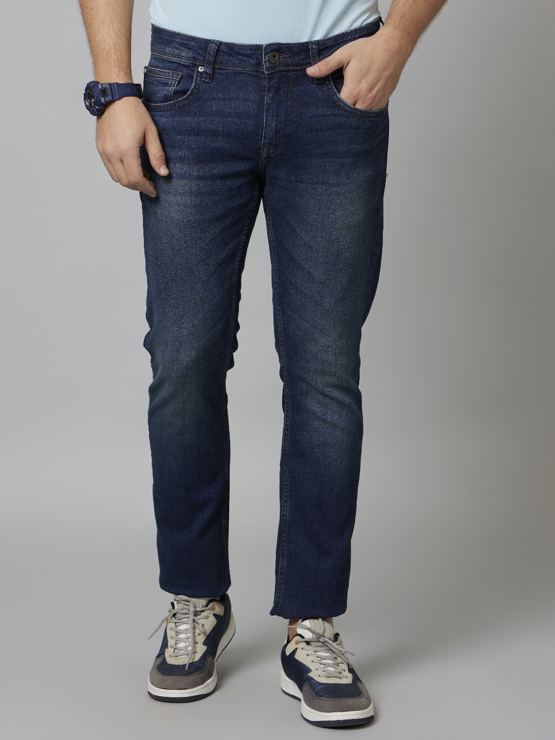 Men's Blue Cotton Solid Regular Jeans