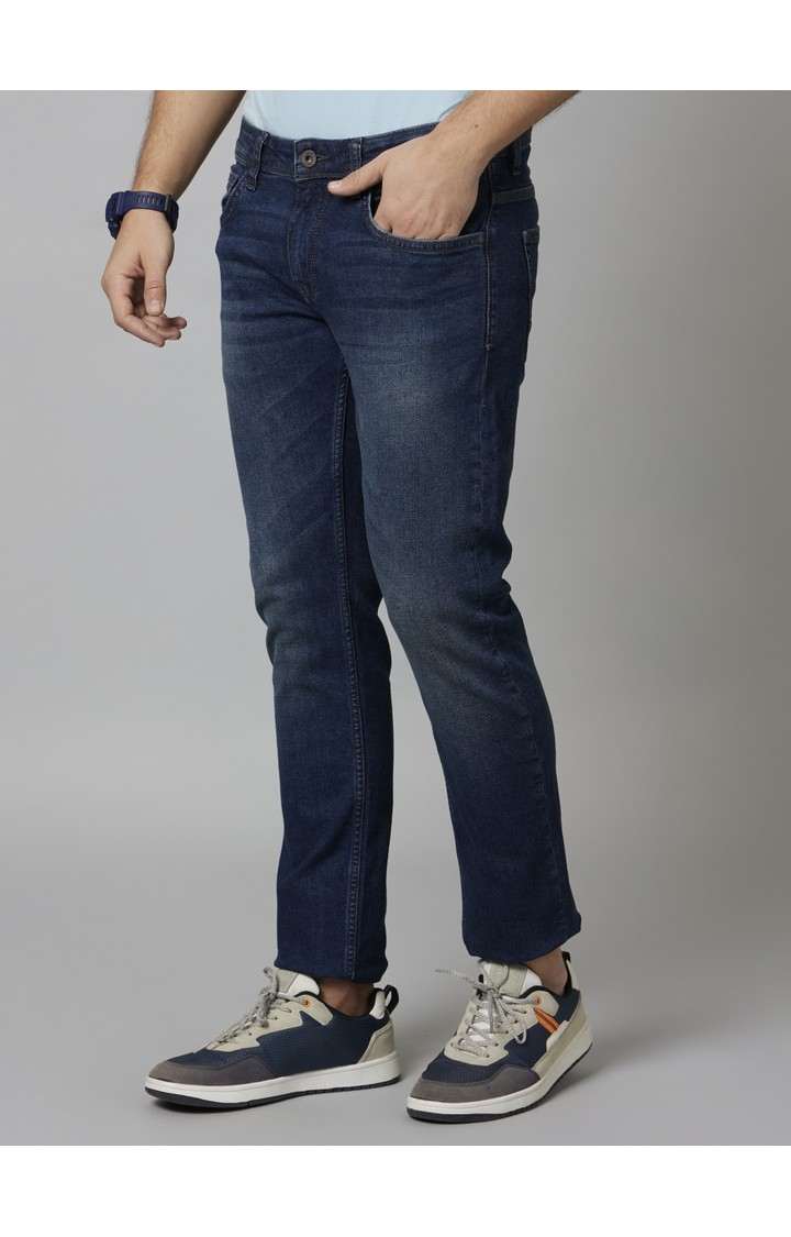 Men's Blue Cotton Solid Regular Jeans