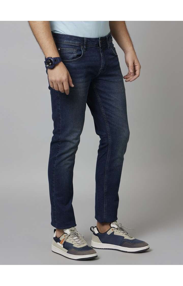 Men's Blue Cotton Solid Regular Jeans
