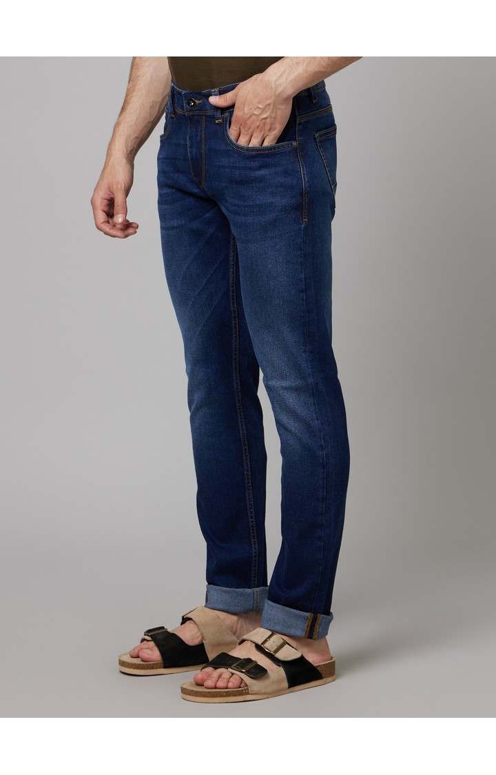 Men's Blue Cotton Blend Solid Regular Jeans