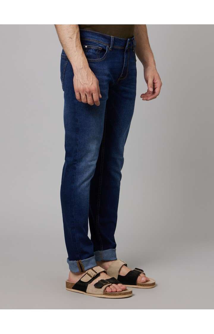 Men's Blue Cotton Blend Solid Regular Jeans