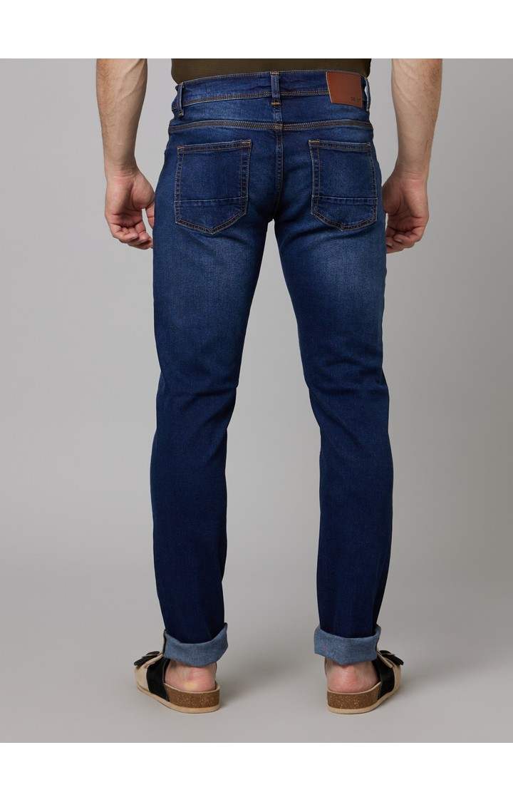 Men's Blue Cotton Blend Solid Regular Jeans