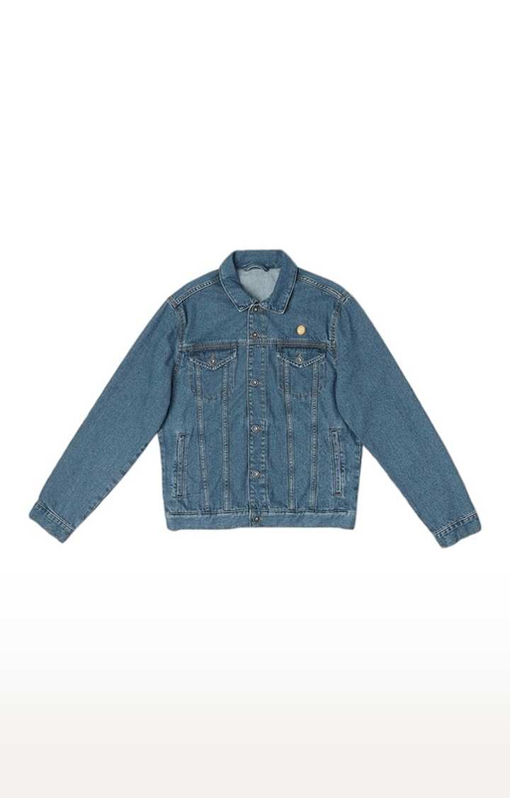 Men's Blue Solid Denim Jackets