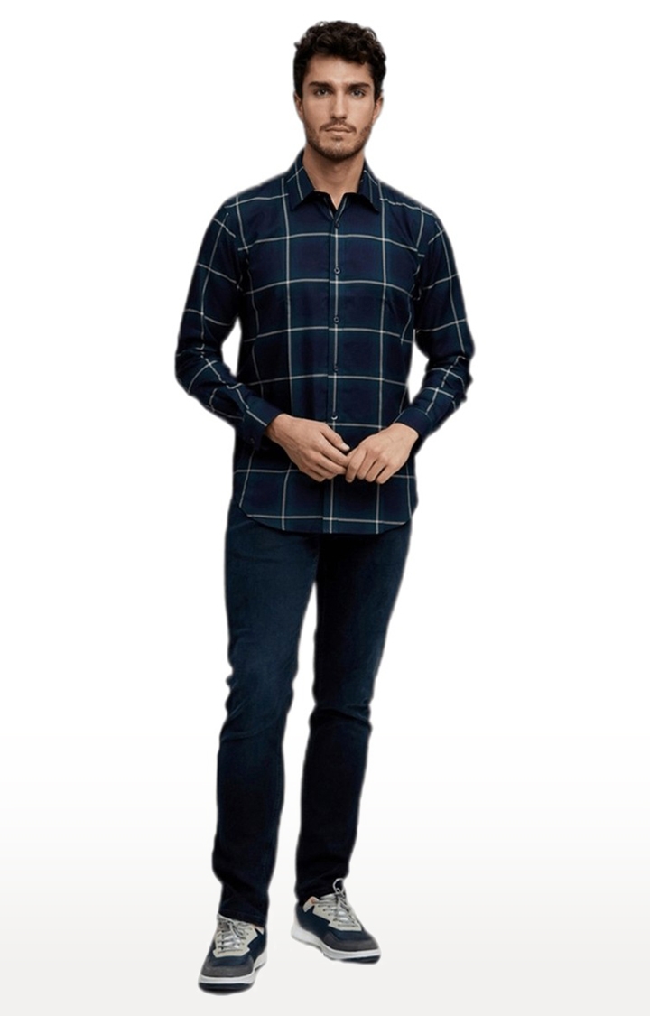 Men's Blue Checked Casual Shirts