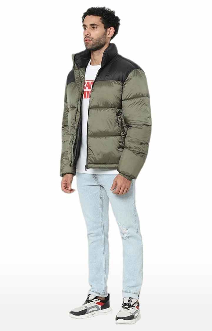 Men's Green Colourblock Bomber Jackets