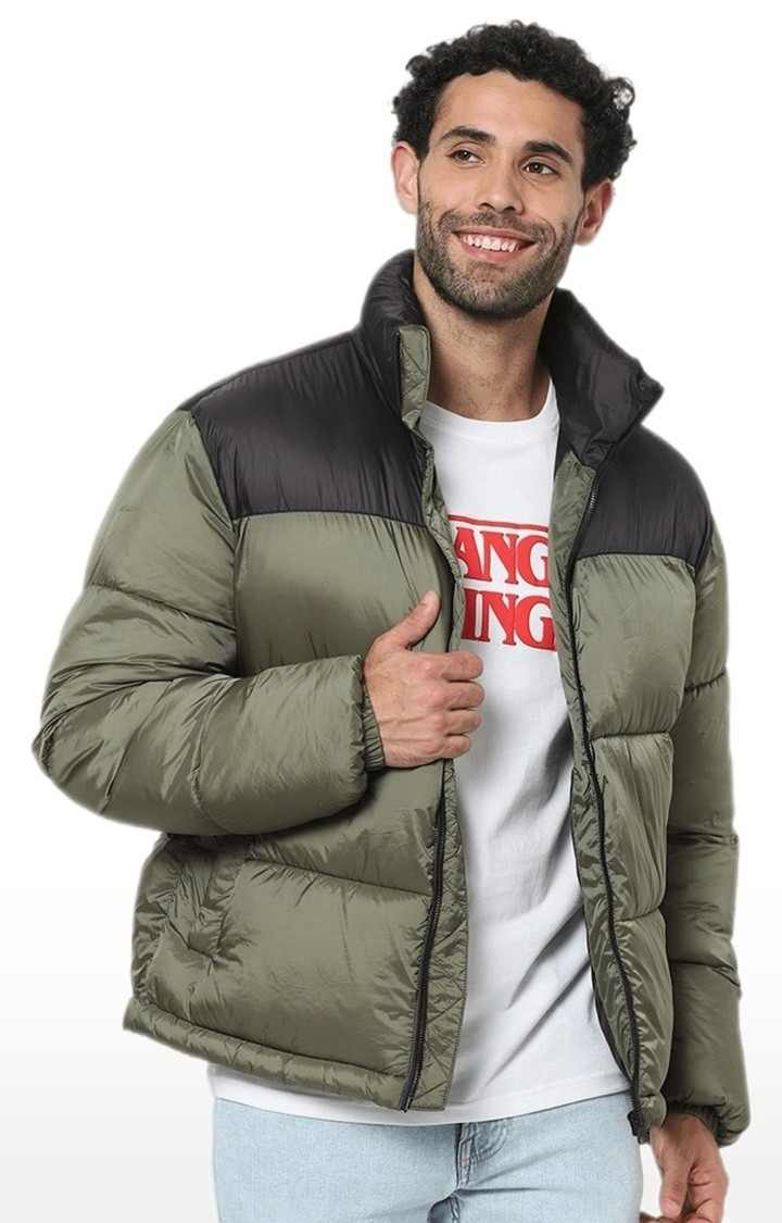 Men's Green Colourblock Bomber Jackets
