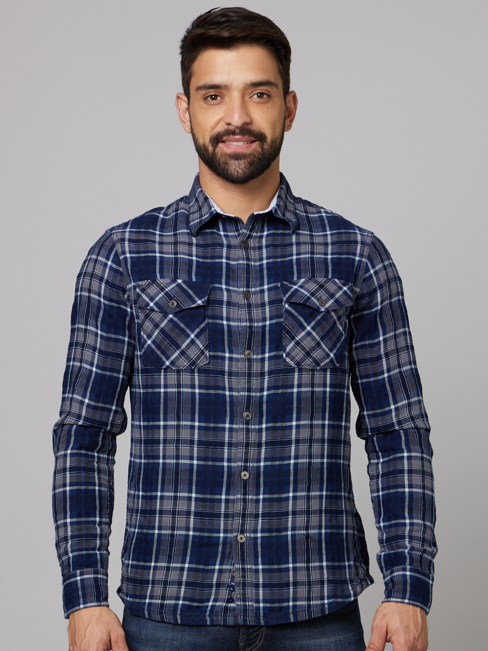 celio | Men's Blue Checked Casual Shirts