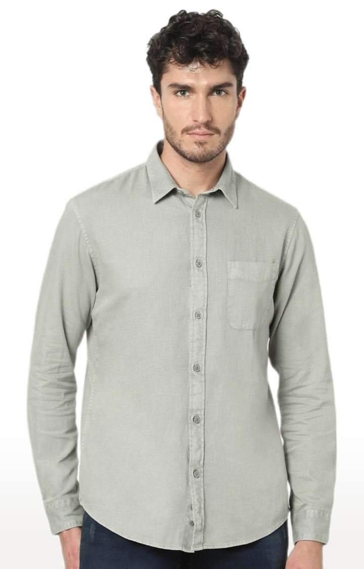 Men's Grey Solid Casual Shirts