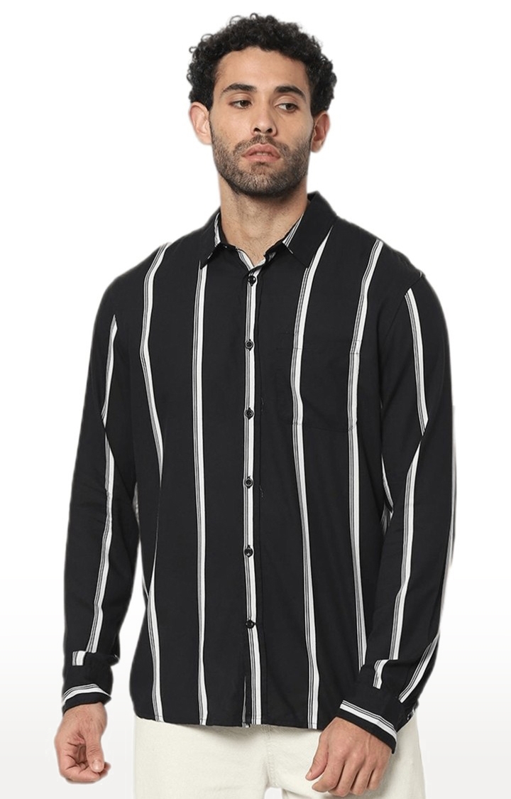 celio | Men's Black Striped Casual Shirts