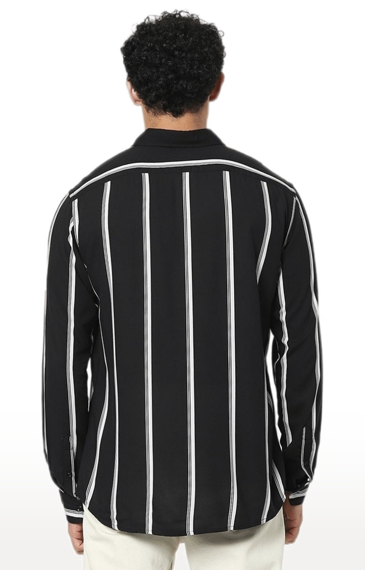 Men's Black Striped Casual Shirts