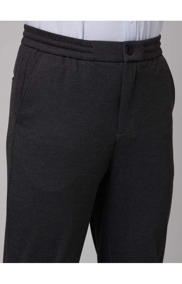 Men's Grey Cotton Solid Trousers