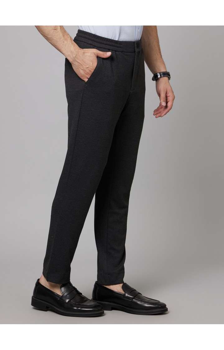 Men's Grey Cotton Solid Trousers