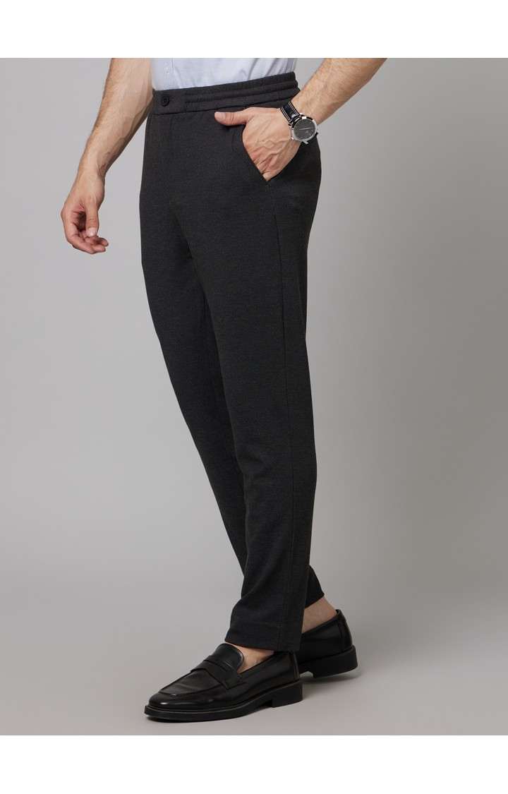 Men's Grey Cotton Solid Trousers
