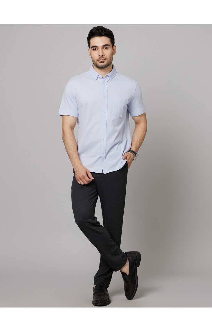 Men's Grey Cotton Solid Trousers