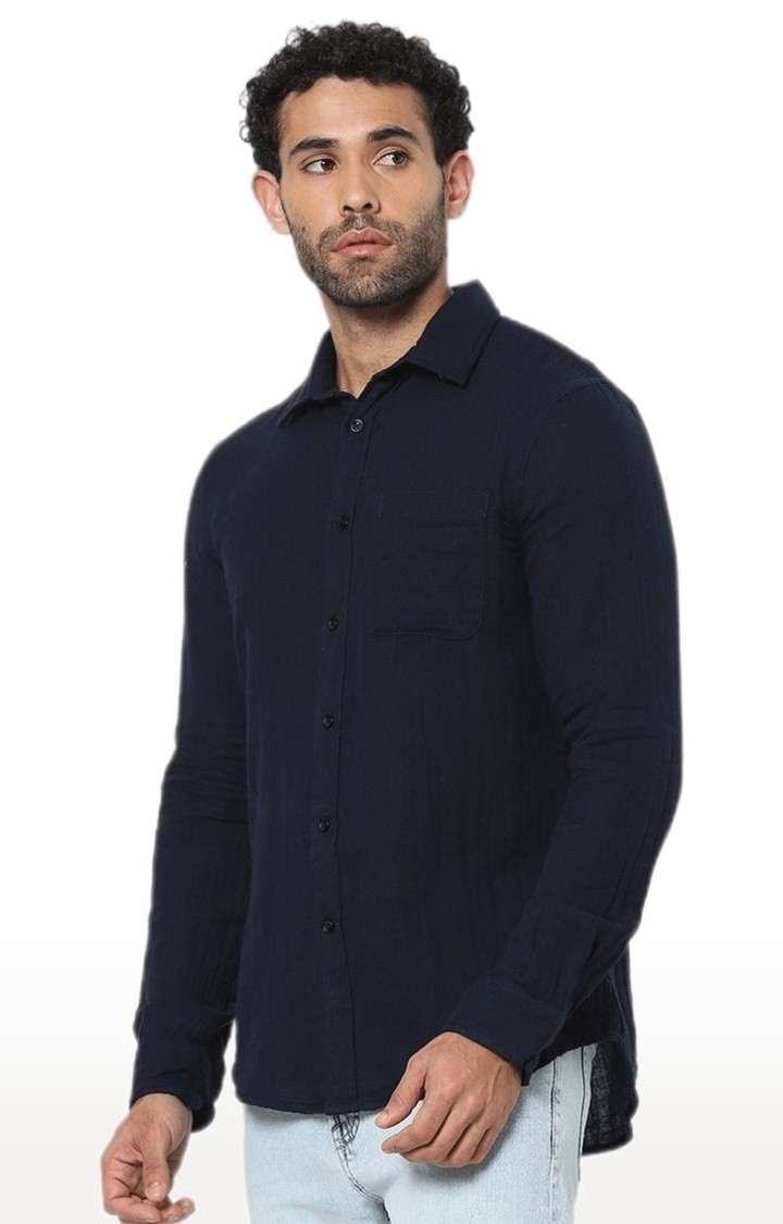 Men's Blue Solid Casual Shirts