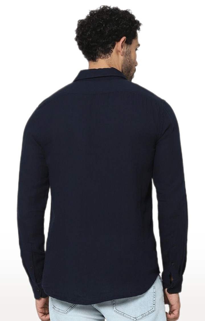 Men's Blue Solid Casual Shirts