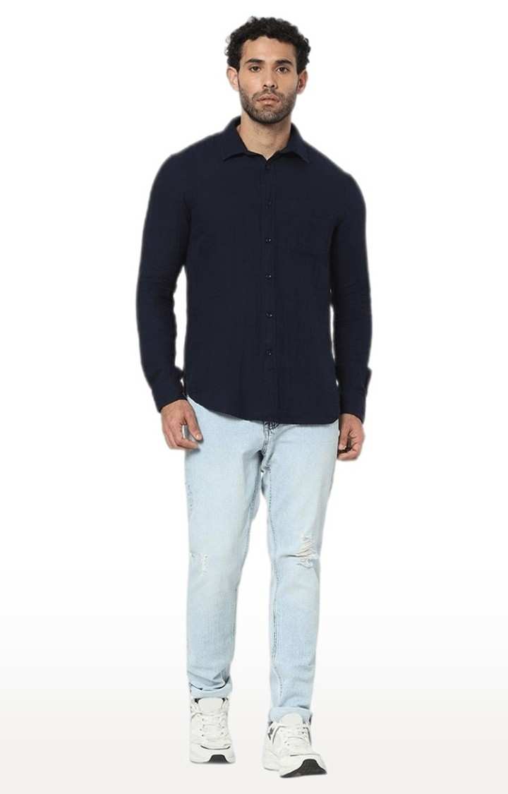 Men's Blue Solid Casual Shirts