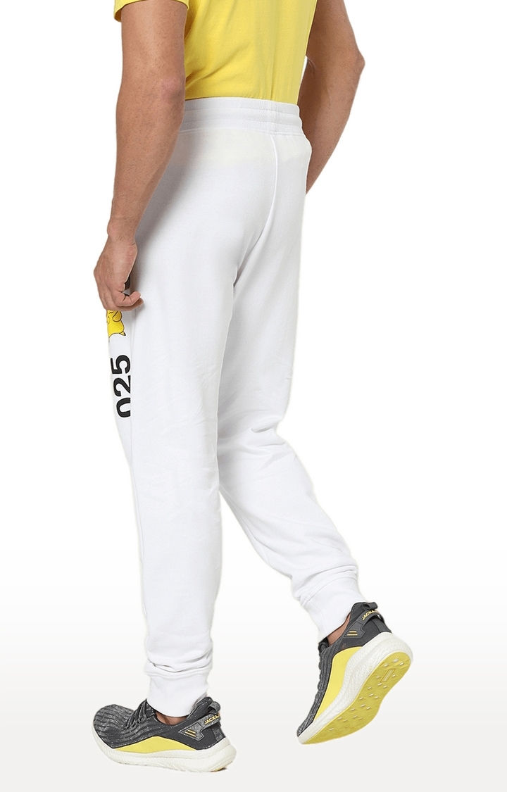 Men's White Cotton Printed Trackpants