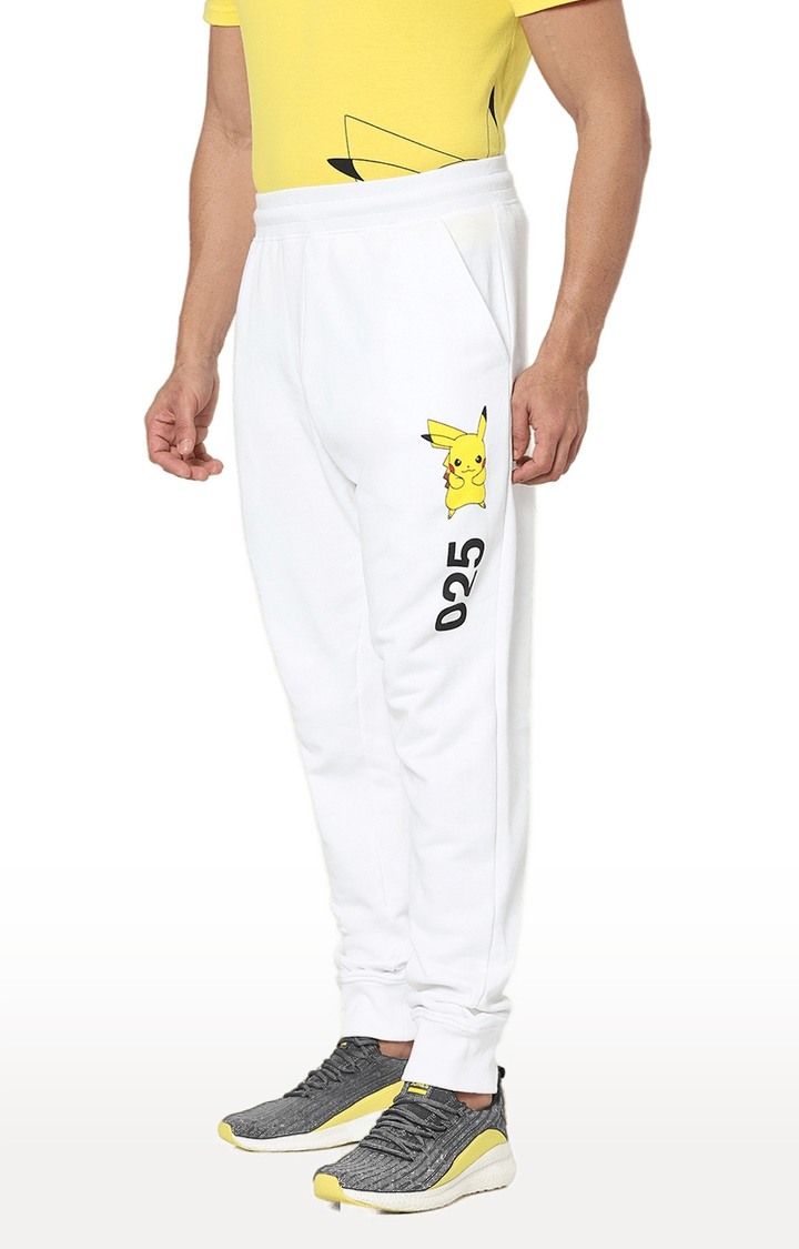 Men's White Cotton Printed Trackpants