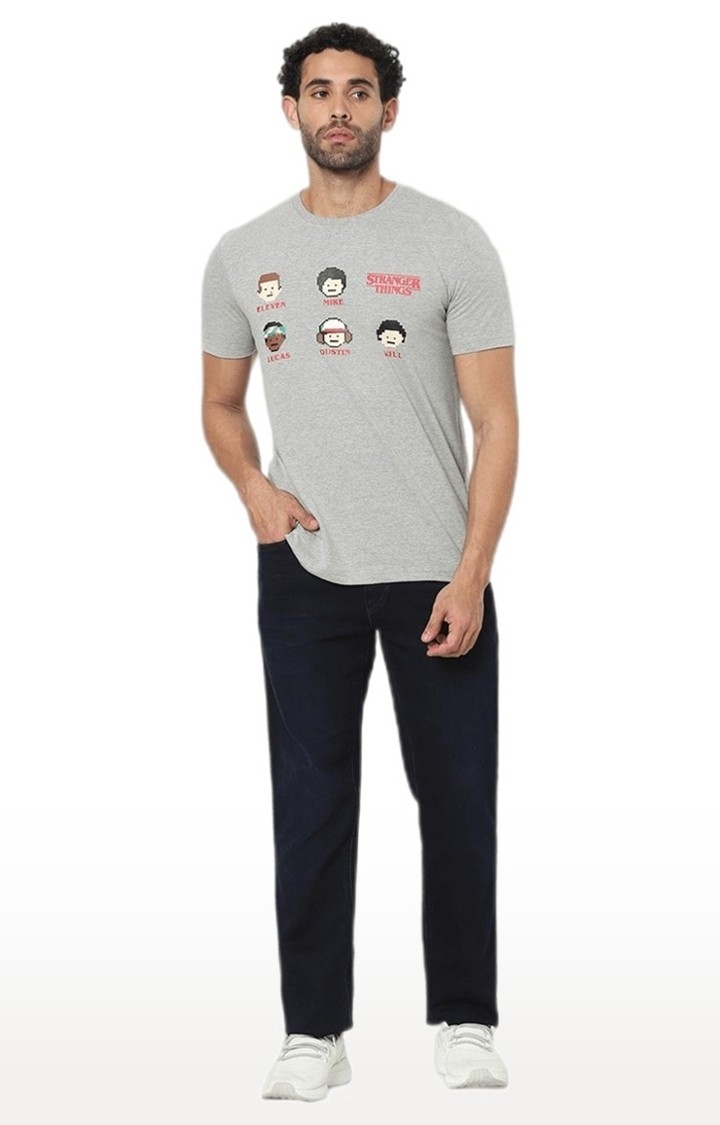Men's Grey Graphics Regular T-Shirts