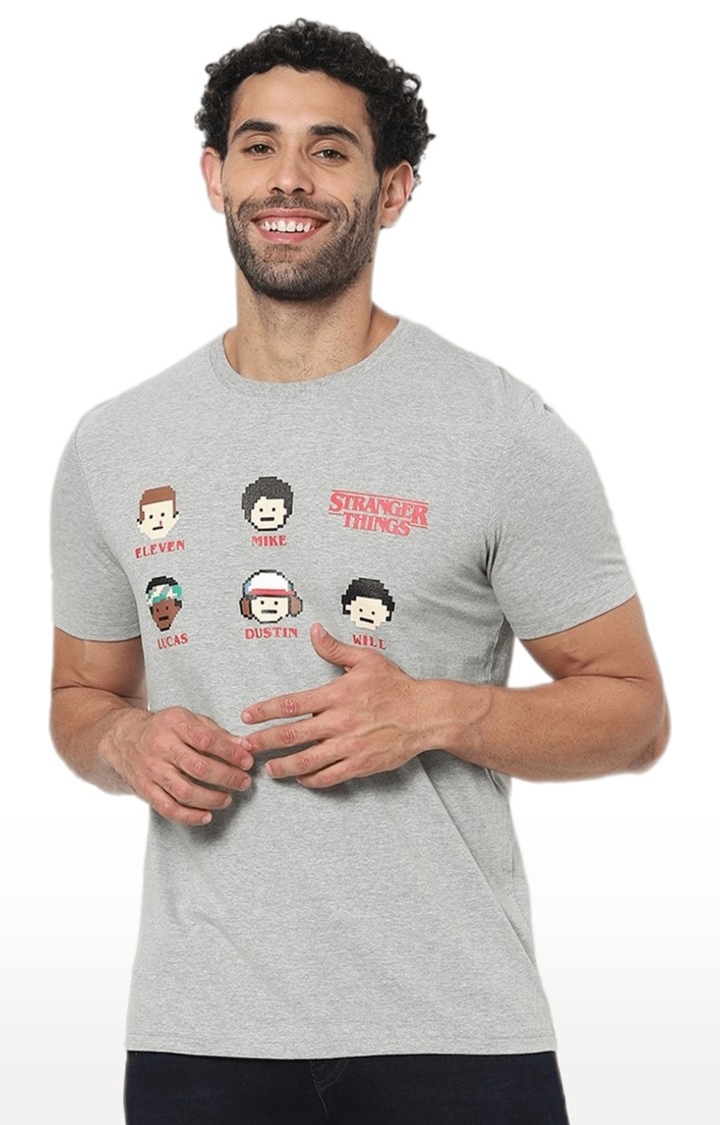 celio | Men's Grey Graphics Regular T-Shirts