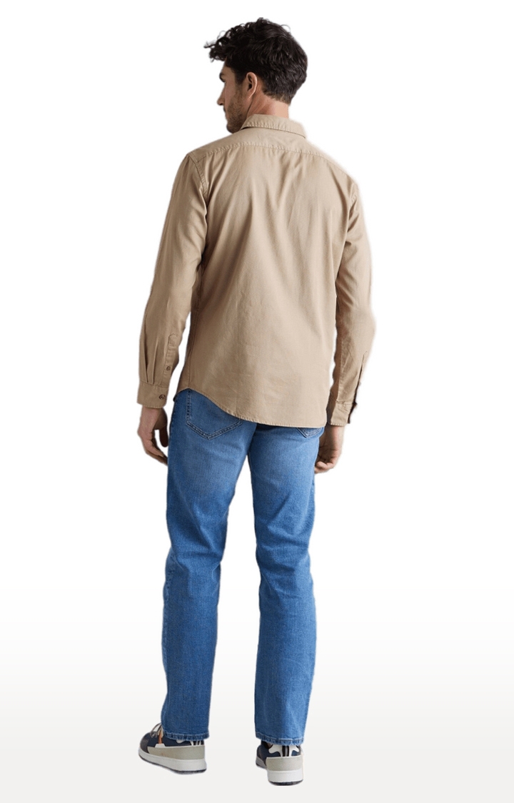 Men's Beige Solid Casual Shirts
