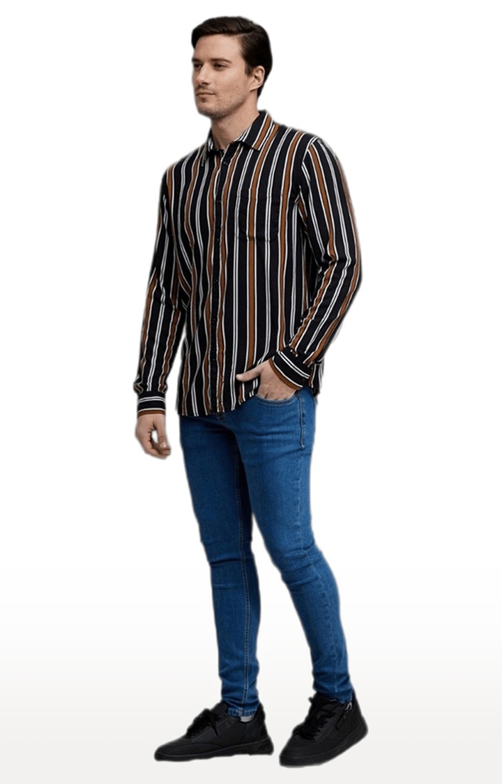 Men's Brown Striped Casual Shirts