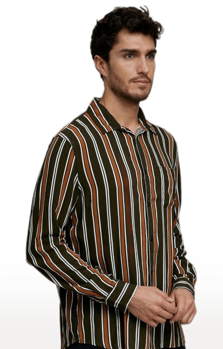 celio | Men's Brown Striped Casual Shirts 3