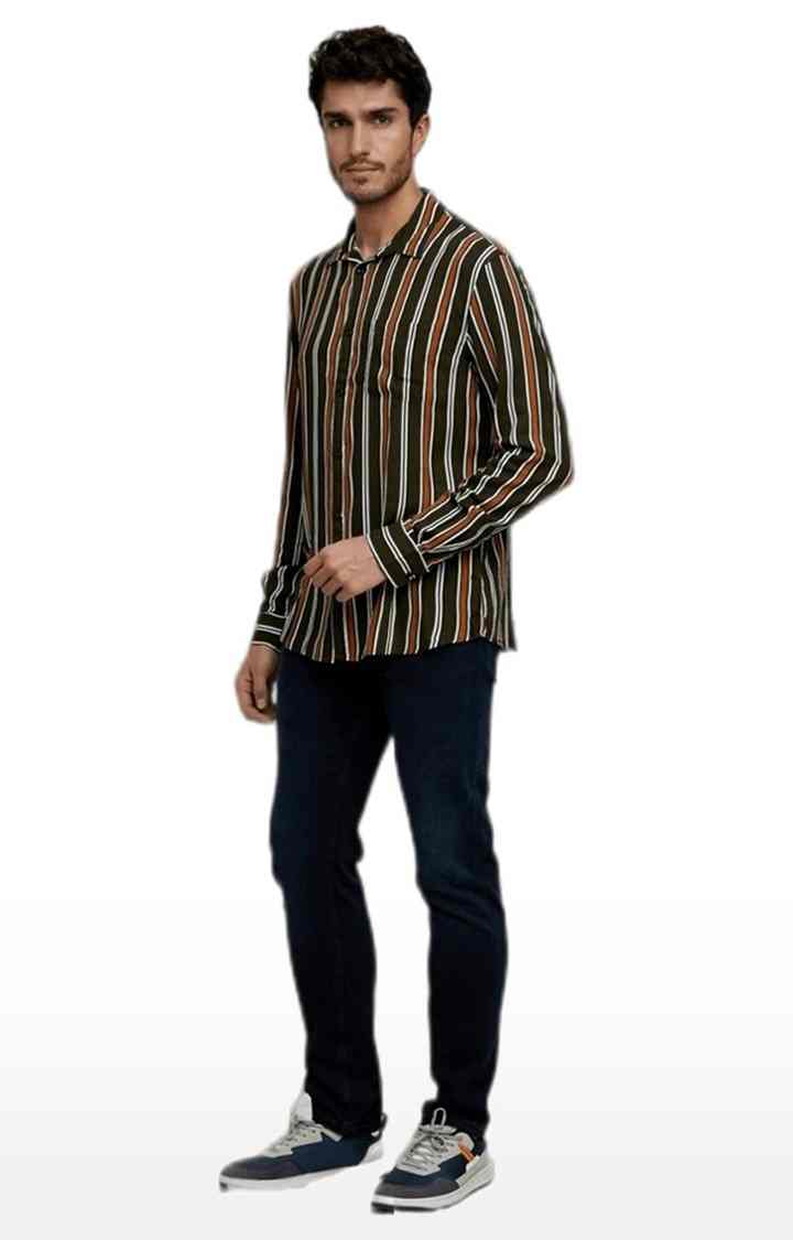 Men's Brown Striped Casual Shirts