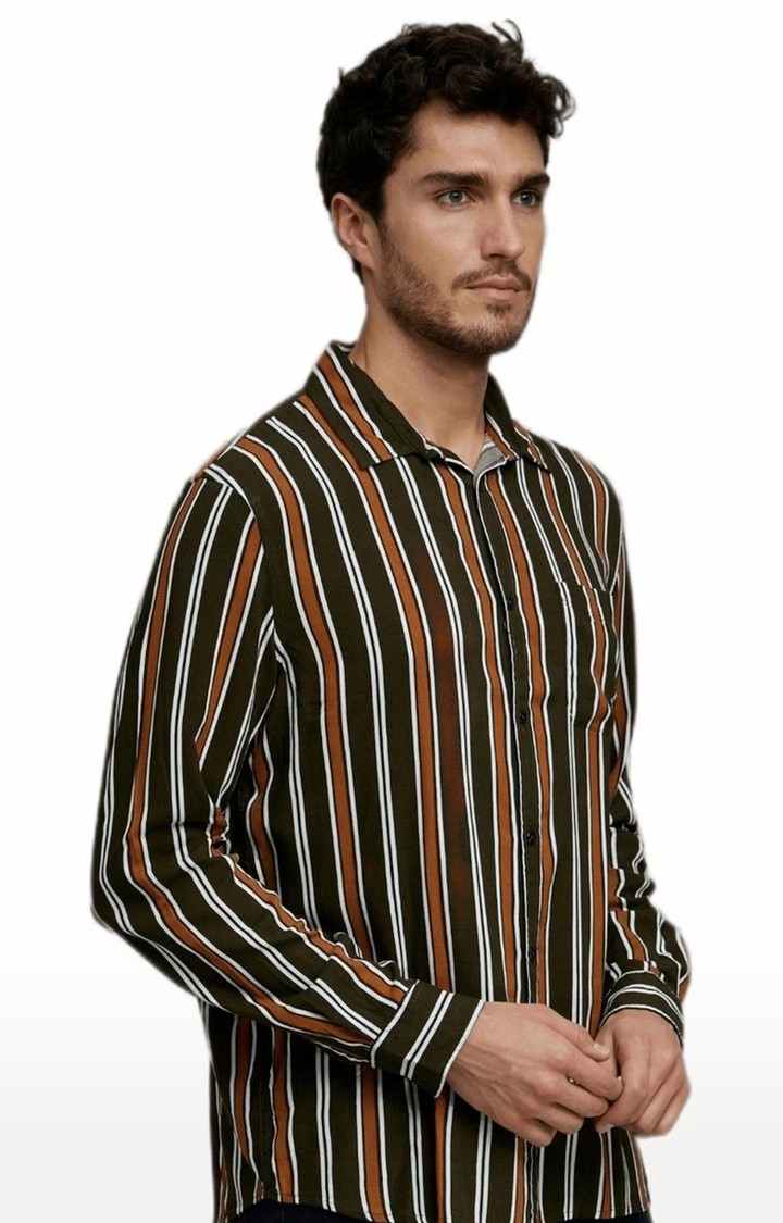 Men's Brown Striped Casual Shirts