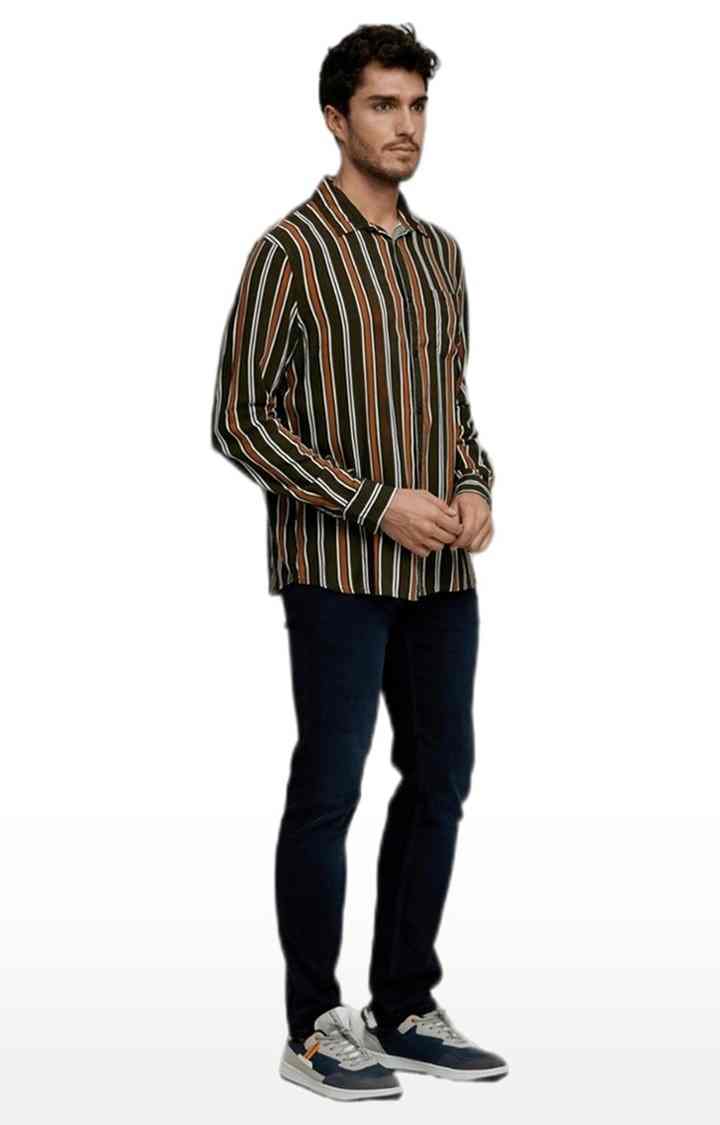 Men's Brown Striped Casual Shirts