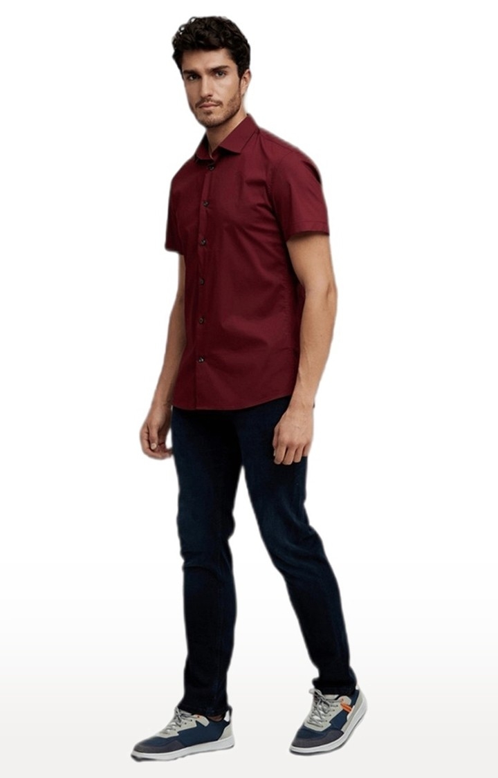 Men's Red Solid Casual Shirts