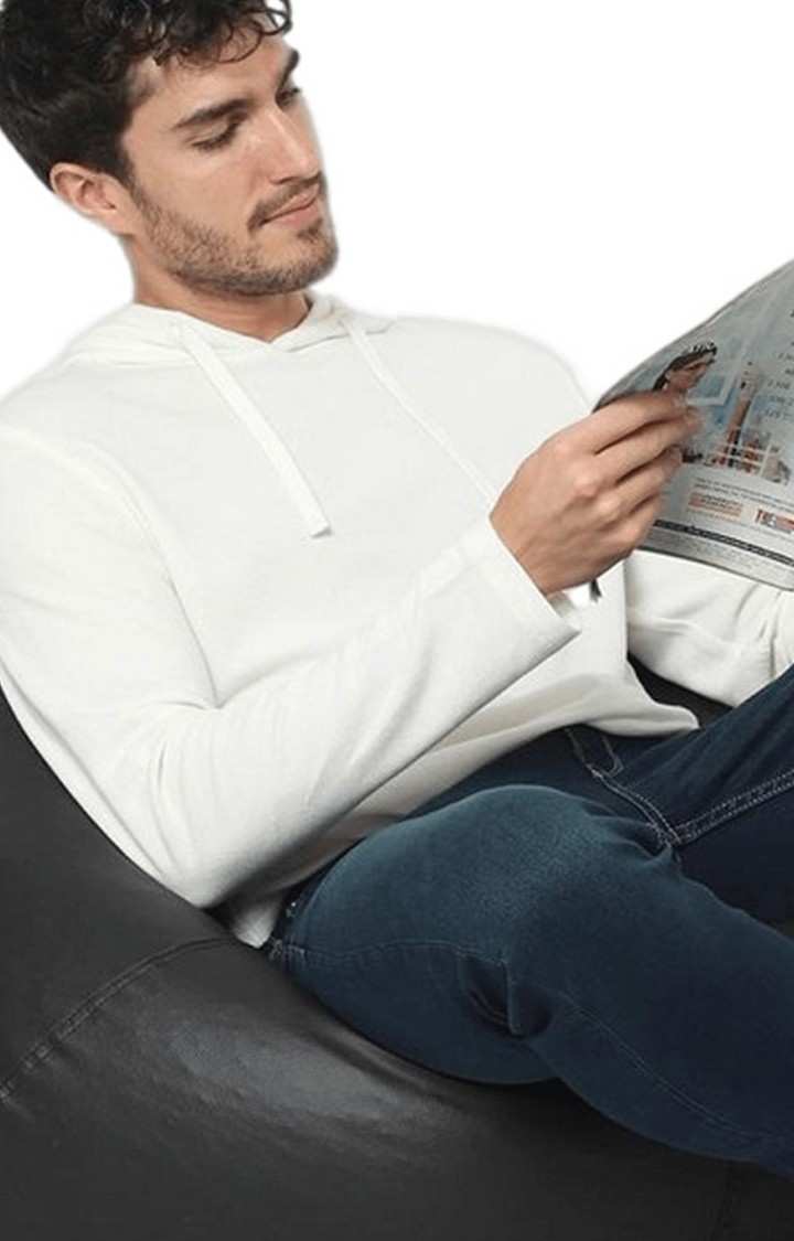 Men's White Solid Hoodies