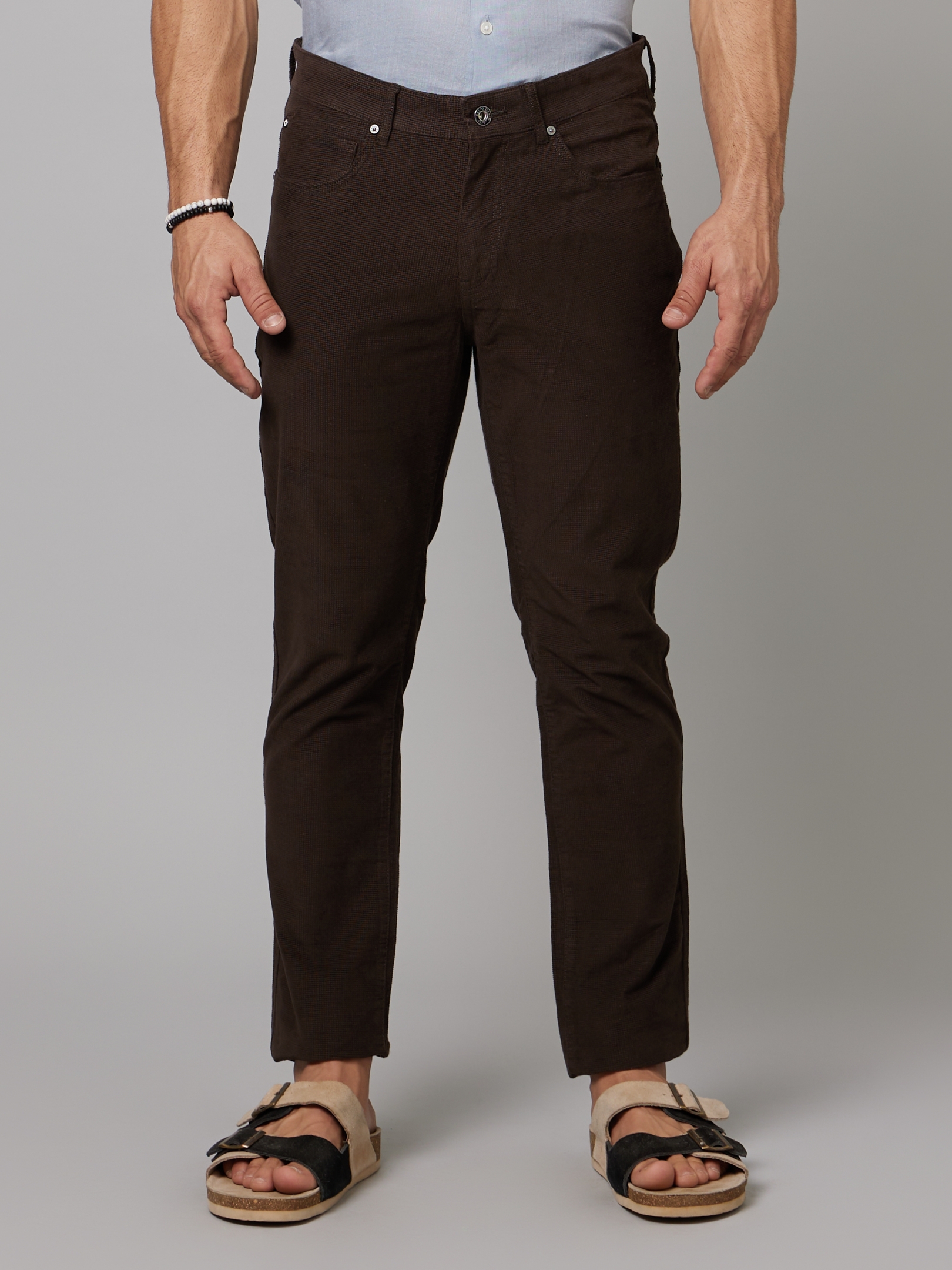 celio | Men's Brown Cotton Blend Solid Regular Jeans