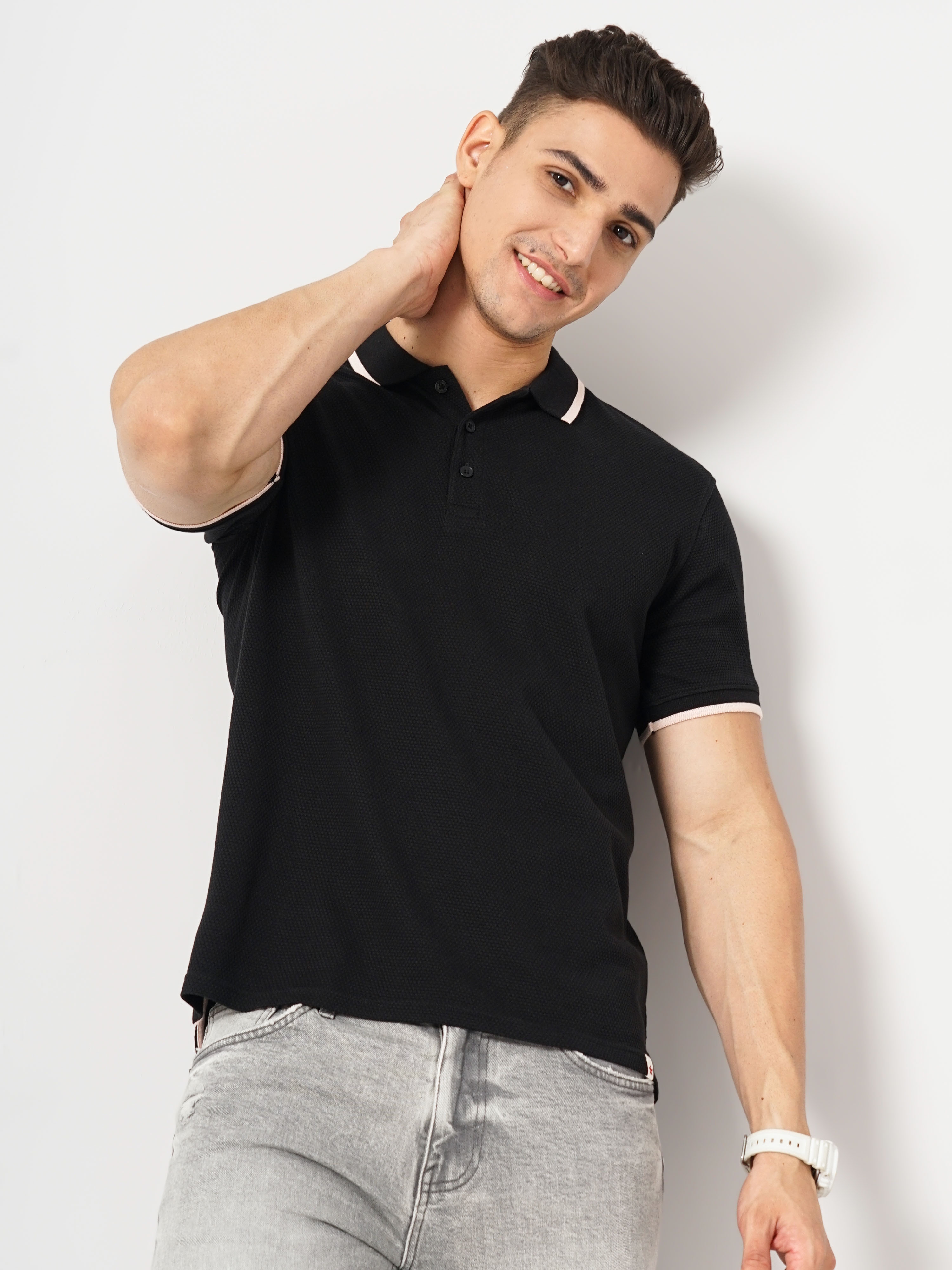 Men's Black Polyester Solid Activewear T-Shirt