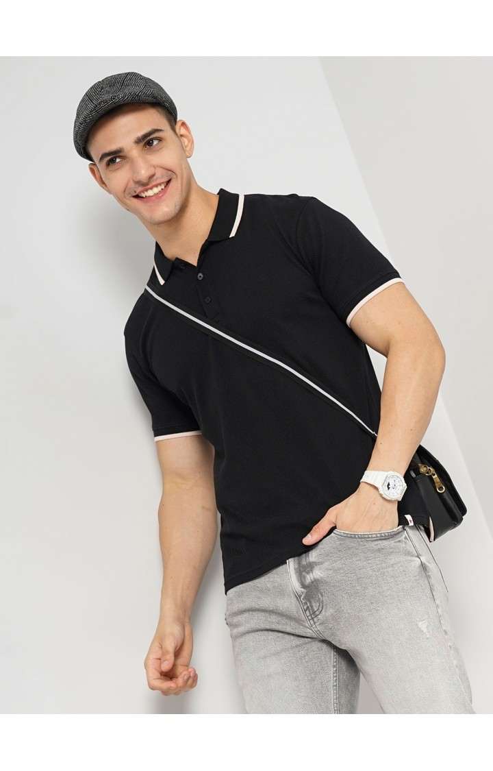 Men's Black Solid Polos