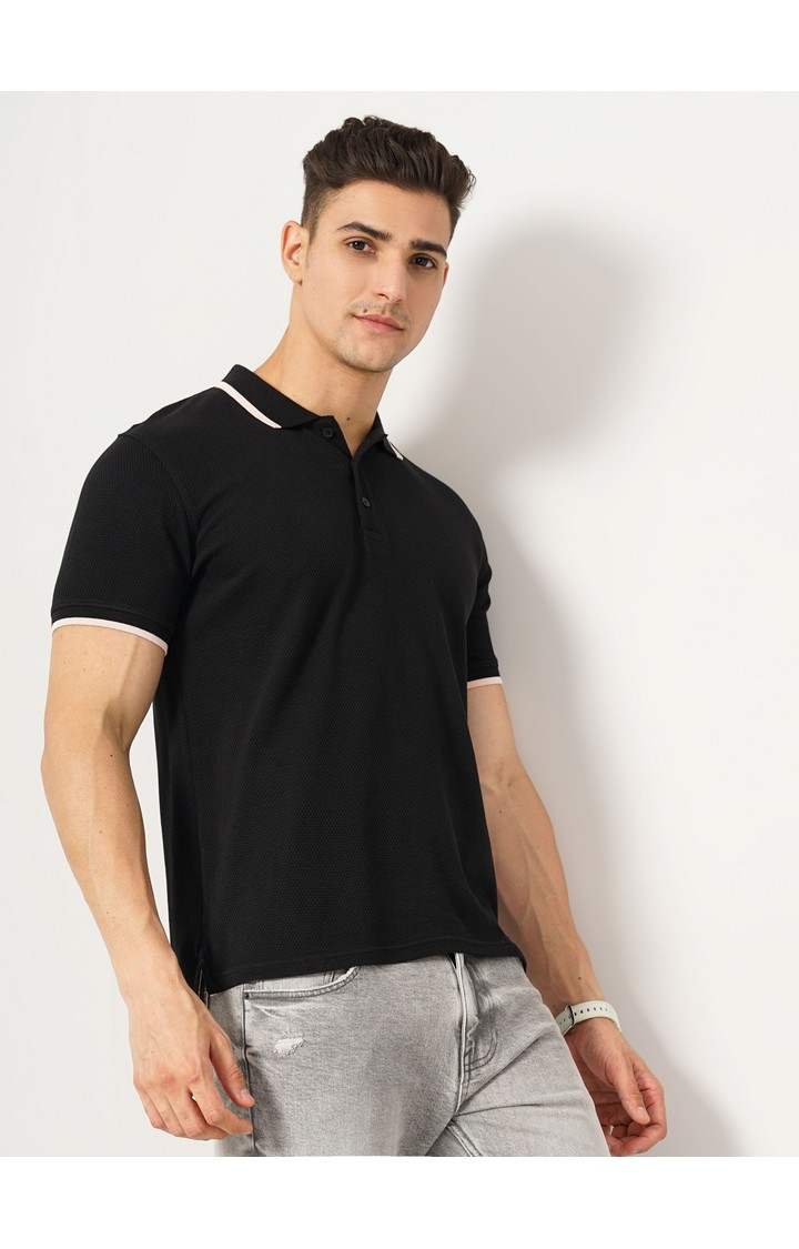 Men's Black Solid Polos
