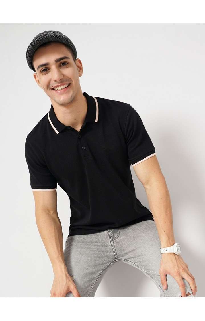 Men's Black Solid Polos