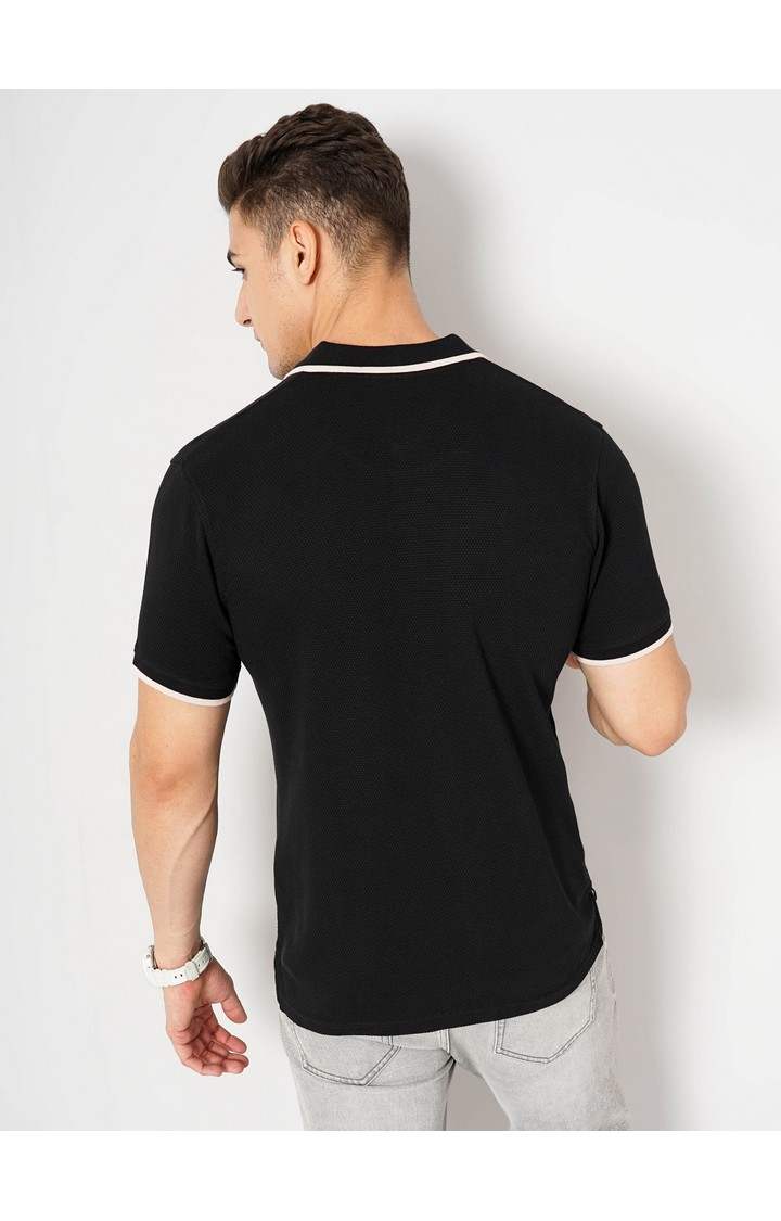 Men's Black Solid Polos