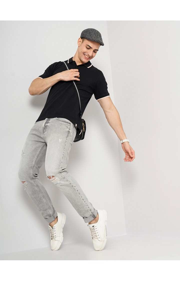 Men's Black Solid Polos