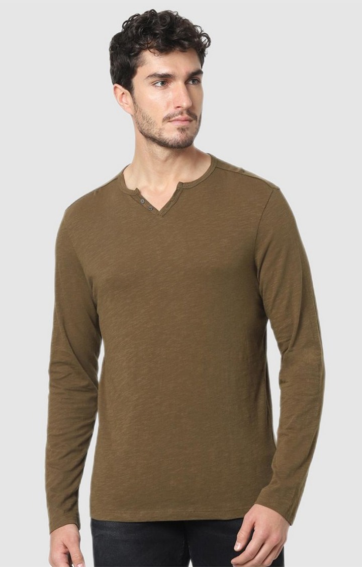 Men's Brown Solid Regular T-Shirts
